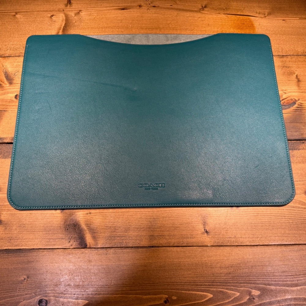 Coach New York Teal Leather Laptop Sleeve Document Case Portfolio Pouch